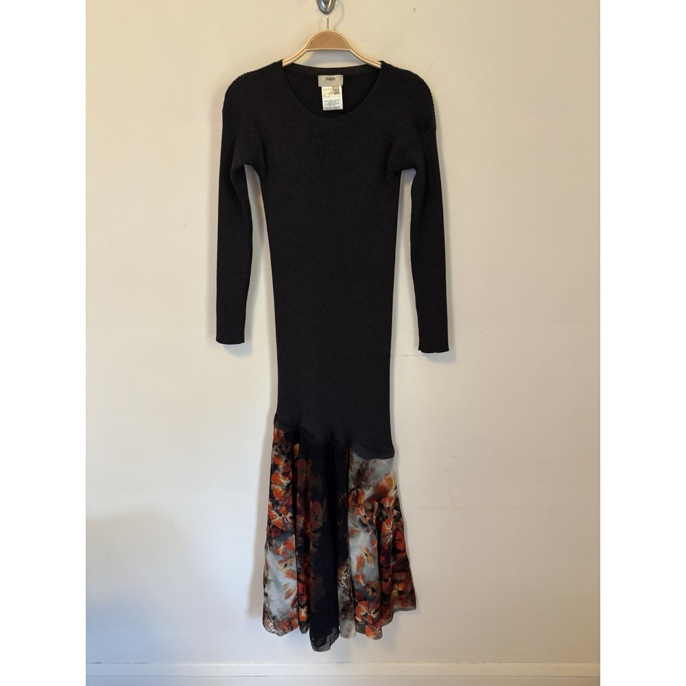 Fuzzi Jean Paul Gaultier Maxi Dress Wool Knit Drop Waist S Dark Romantic - Desc